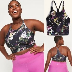 Old Navy Light Support PowerSoft Longline Sports Bra On New Black Mult Flrl Med